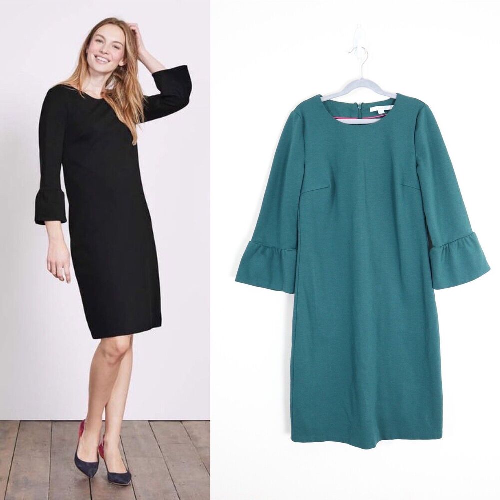 Boden US 2P Lavinia Ponte Knit Sheath Dress Flared Sleeve Green - Picture 1 of 11